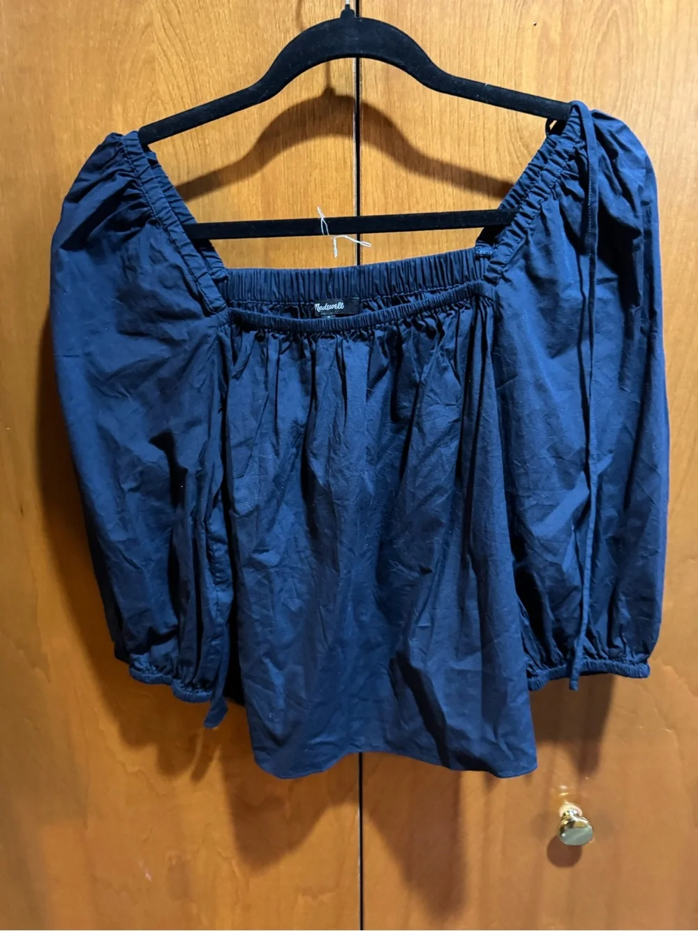 Madewell Navy Off-the-Shoulder Peasant Blouse